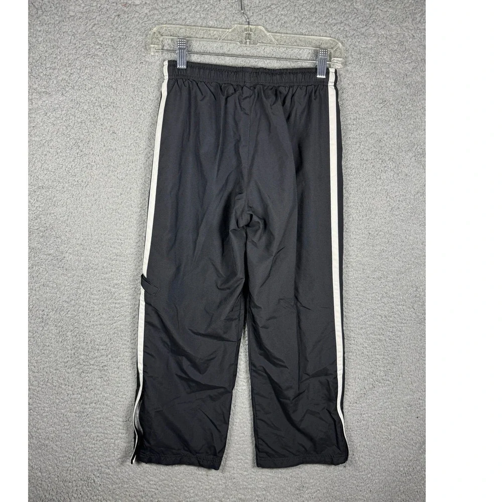 Y2K Nike Kids Track Pants Black White Side Stripe Jersey Lined Ankle Zip M 10-12